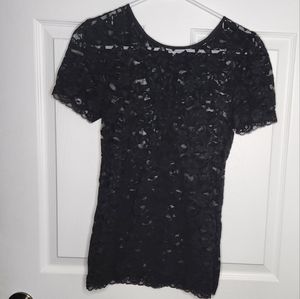 Moda Black Lace Zip Up Blouse Size Small